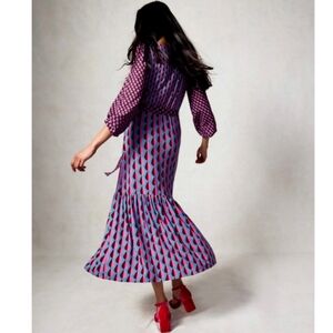 NWT BODEN Ophelia Jersey Maxi Dress In Raindrop Geo Purple Pink Blue Size 4 P